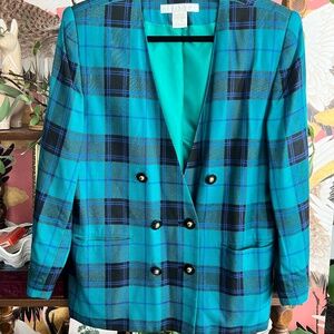 Vtg 80's Blue and green double breasted blazer